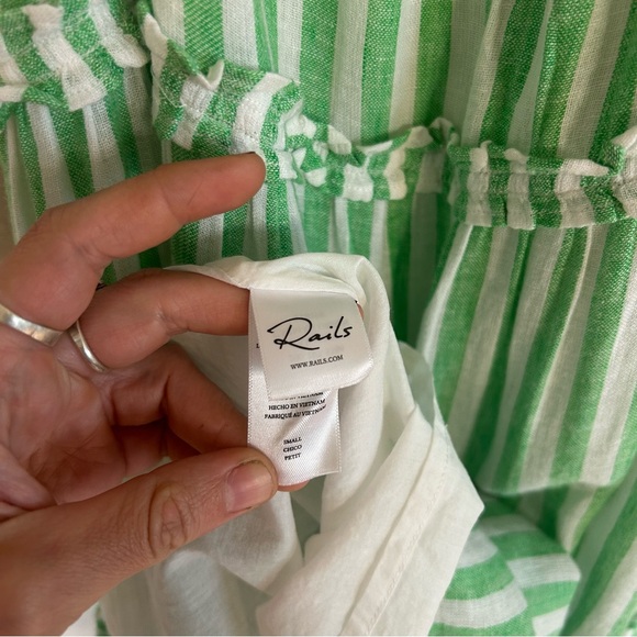 Rails Carolyn Tiered Babydoll Dress Cayman Green Stripe Beach Coastal Loose - Picture 13 of 15